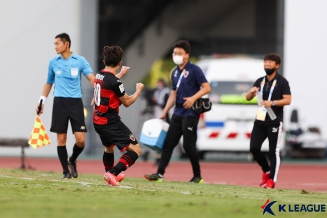 강상우가 ACL 조별예선에서 득점 후 세레머니를 하고 있다. (한국프로축구연맹 제공)