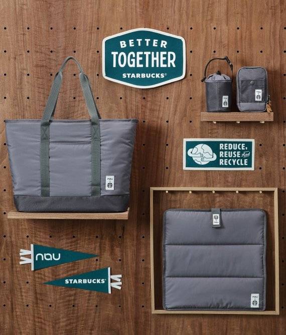 스타벅스커피 코리아가 아웃도어 브랜드 나우(nau)와의 협업으로 폐플라스틱 등을 활용해 만든 MD 4종.