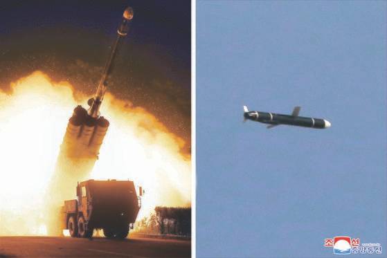 북한이 13일 관영매체를 통해 시험발사에 성공했다고 밝힌 신형 장거리 순항미사일 [뉴스1]