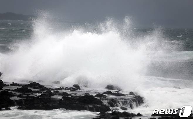 제14호 태풍 '찬투(CHANTHU)'가 접근 중인 16일 오후 제주 서귀포시 예래동 앞바다에 높은 파도가 치고 있다. 제주지방기상청은 이날 낮 12시를 기해 제주도 육·해상에 태풍주의보를 발효했다.2021.9.16/뉴스1 © News1 고동명 기자