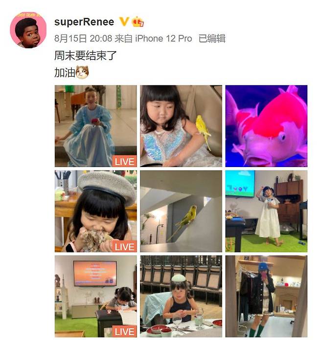 중국의 소셜미디어(SNS) 유명인 'Superrenee'의 웨이보(중국판 트위터) 계정. 패션 디자이너인 엄마가 딸과 비슷하게 옷을 입고 찍은 사진이 인기다. Superrenee의 팔로워수는 70만명이 넘었다./ superrenee 웨이보 캡처