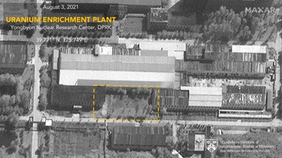 북한 평안북도 영변 핵시설 내 우라늄 농축 공장을 촬영한 8월3일자 위성사진 (암스컨트롤웡크) 사진=뉴스1