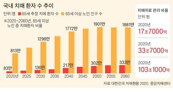 국내 치매환자 추이 수