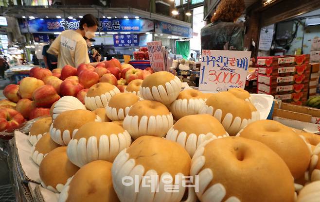 추석을 일주일 여 앞둔 12일 서울 마포구 망원시장을 찾은 시민들이 제수 용품을 준비하고 있다.(사진=방인권 기자)