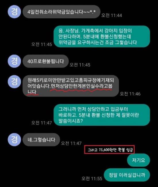 온라인 커뮤니티에 올라온 대화 내용 중 일부.[사진= 보배드림 캡처]