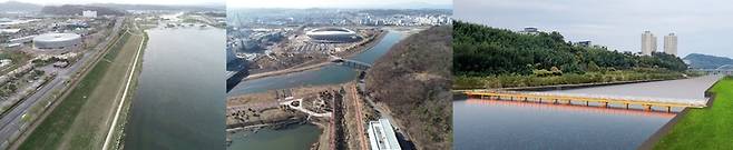 [진주=뉴시스] 사진 왼쪽부터 진주 하대동 남강둔치~갈전천~영천강 다리. *재판매 및 DB 금지