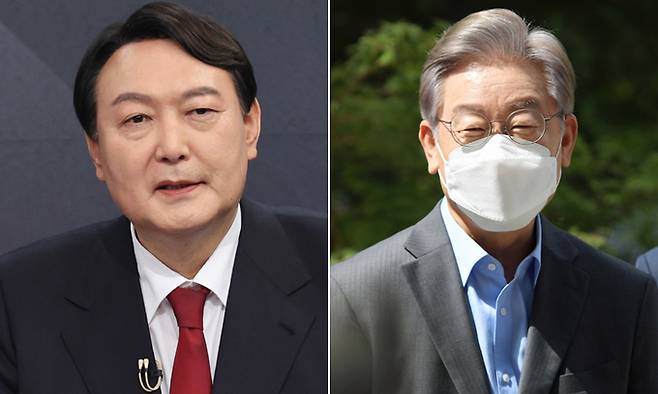 국민의힘 윤석열 대선 경선 후보(왼쪽)와&nbsp;더불어민주당 이재명 대선 경선 후보. 연합뉴스