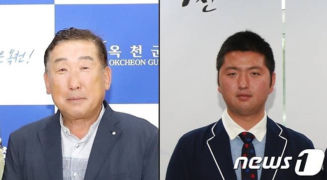 군민대상 받은 정회철씨(왼쪽)와 김우진 선수.© 뉴스1