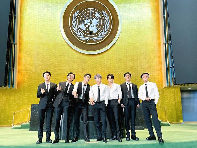 유엔 총회에 청년세대 대표로 참석한 방탄소년단(BTS). /BTS 공식 트위터
