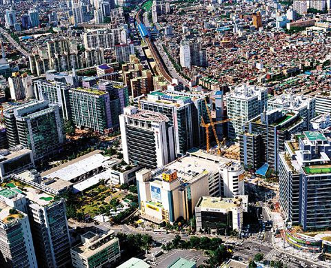 서울디지털산업단지(G밸리)가 있는 구로 일대를 촬영한 항공 사진.