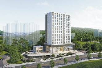 현대엔지니어링이 모듈러 공법으로는 국내 최초로 13층 건축에 도전하는 용인 영덕 모듈러 주택 조감도.