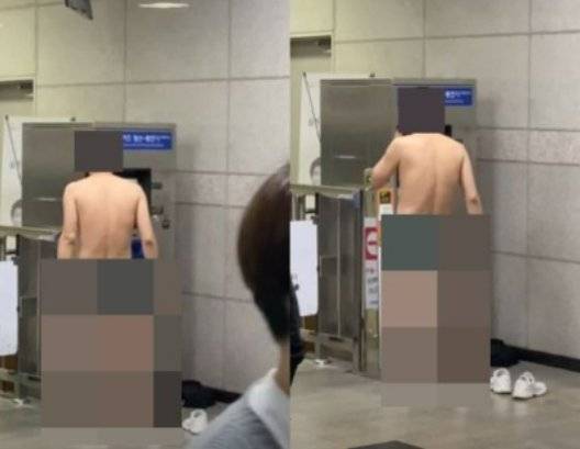 지난 19일 경춘선 남춘천 역사에서 속옷만 입은 채 담배를 물고 소란을 피운 30대 남성의 모습. [유튜브 채널 ‘stellt’ 캡처]