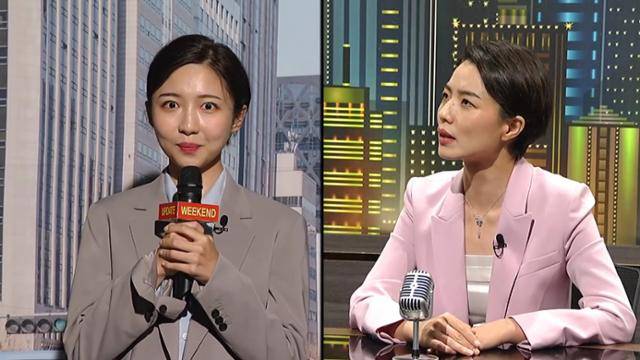 쿠팡플레이의 'SNL 코리아' 중' 위켄드 업데이트'에 등장한 인턴기자 주현영(왼쪽)과 앵커 안영미. 영상 캡처