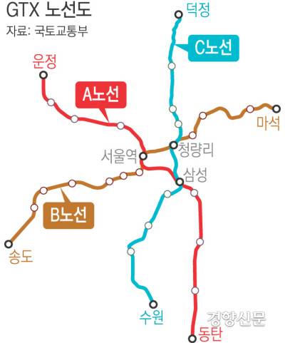 GTX 노선도. 경향신문 자료사진