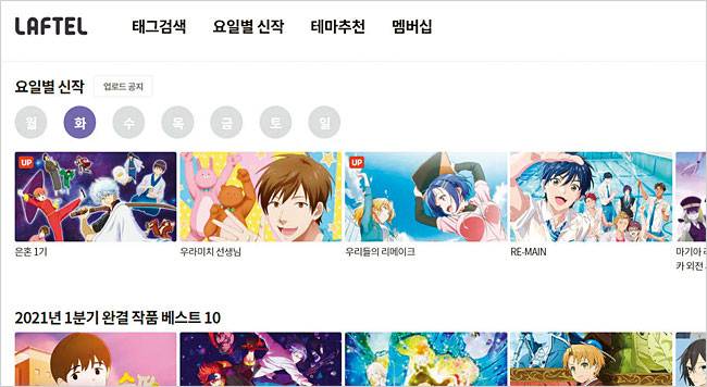 애니메이션 온라인 동영상 서비스(OTT) 업체 라프텔 홈페이지. 사진 라프텔