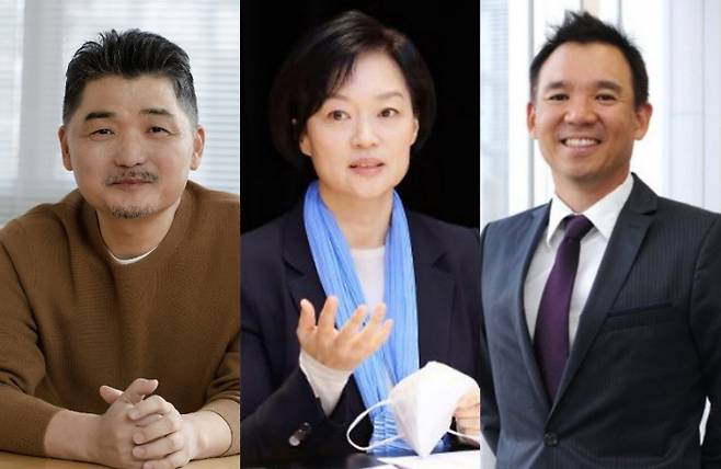김범수 카카오 이사회 의장, 한성숙 네이버 대표 이사, 김정주 전 NXC 대표(왼쪽부터). 카카오·네이버·넥슨 제공