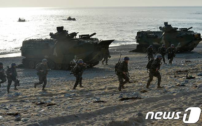 한미 해병대 상륙훈련. 2018.4.3/뉴스1 © News1 최창호 기자
