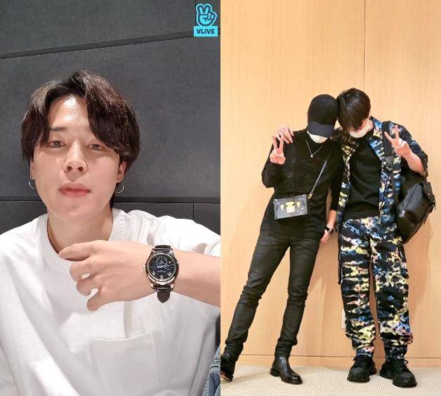 지민이 최근 라이브 방송과 공항 출국 당시 착용해 화제를 모았던 시계는 세계 3대 명품 시계 브랜드로 꼽히는 P 사의 제품으로, 가격은 약 6,000만 원대다. 방탄소년단 공식 SNS, 공식 V LIVE 채널 캡처