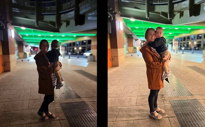 IT 유튜브 채널 ‘맥스테크(Max Tech)’에 게재된 한 동영상. ‘아이폰13프로맥스와 갤럭시S21울트라 제품에 대한 편견 없는 카메라 테스트’라는 제목으로 제작된 이 영상은 각 스마트폰으로 촬영한 사진을 별도 설명 없이 보여준 뒤 출연진에게 더 양호한 결과물을 선택하도록 하고 있다. 왼쪽은 갤럭시S21울트라 제품으로, 오른쪽은 아이폰13프로맥스 제품으로 촬영한 사진이다. [유튜브 채널 ‘맥스테크(Max Tech)’ 캡처]