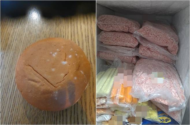 A씨는 ‘버거앤프라이즈’ 가맹본부로부터 냉동 제품을 보급받았다며 제품을 사진을 찍어 보였다. / 사진=A씨 제공.