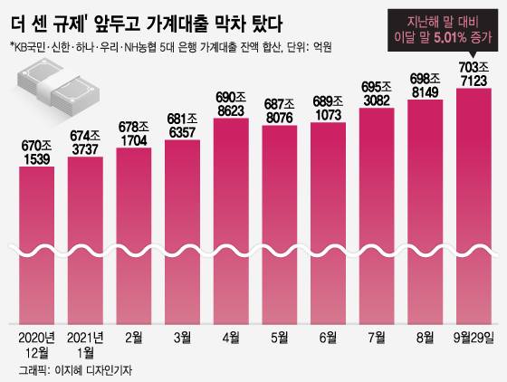 '더 센 규제' 앞두고 가계대출 막차 탔다./그래픽=이지혜 디자인기자