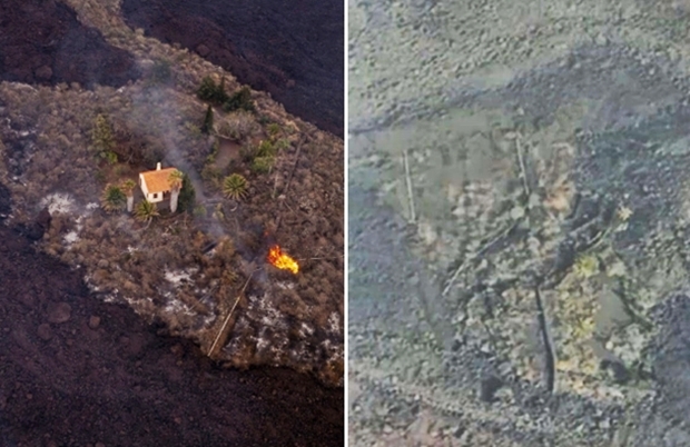 반세기 만에 대폭발을 일으킨 라팔마섬에서 홀로 버티고 서 있었던 ‘기적의 집’이 결국 용암에 녹아 흔적도 없이 사라졌다./AP연합뉴스