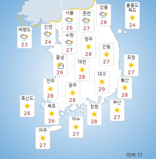 1일 전국이 대체로 맑은 날씨를 보이겠으나 오후부터 중부지방을 중심으로 요란한 비가 내릴 것으로 보인다.  [사진=기상청]