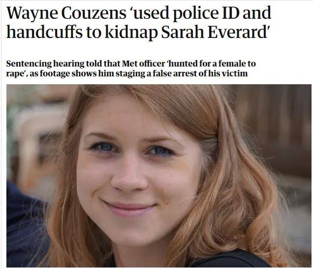 가디언지가 쿠전스 재판에서 나온 범행 수법에 대해 29일 보도하고 있다. 사진은 살해 당한 에버러드의 생전 모습. 가디언지 홈페이지 캡처