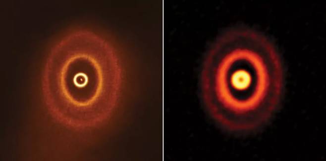 오리온자리에 있는 삼중성계의 행성 GW 오리오니스 상상도. (출처= ALMA (ESO/NAOJ/NRAO), S. Kraus & J. Bi; NRAO/AUI/NSF, S. Dagnello)