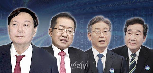 윤석열 전 검찰총장, 홍준표 국민의힘 의원, 이재명 경기지사, 이낙연 전 더불어민주당 대표(왼쪽부터) ⓒ데일리안 박진희 그래픽디자이너