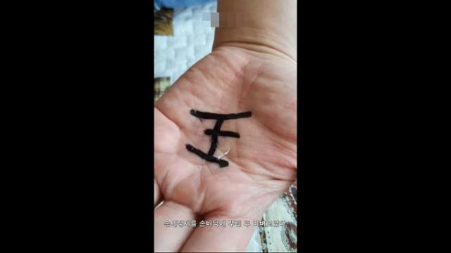 유성매직으로 손바닥에 쓴 글씨가 손세정제로 지워지는지 실험하는 누리꾼도 등장했다. 유튜브 캡처