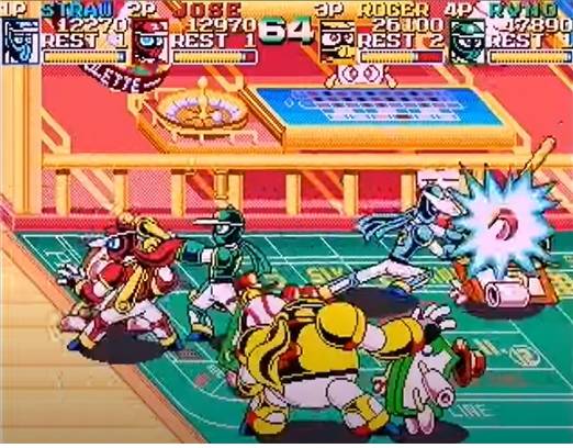 우주 최강 2D 팀 액션게임 '닌자베이스볼 배트맨'. 한글 번안 제목은 '야구왕'이다(irem).