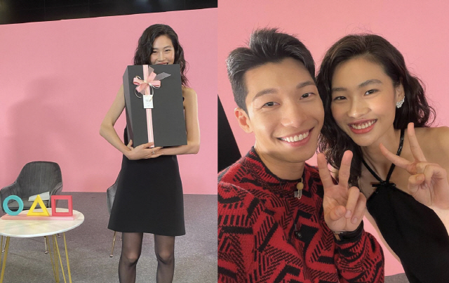 Model and actor HoYeon Jung has released a friendly appearance with Lee Jung-jae, Park Hae Soo and Wi Ha-joon.HoYeon Jung posted a picture of himself on his instagram on the 8th with actors in the Netflix original series Squid Game starring in The Tonight Show Starring Jimi Hendrix Palen.In the photo, HoYeon Jung is taking a picture with a gift box wrapped in pink ribbons; HoYeon Jung, who is smiling happily.He then boasted a slender body and beauty in a dress with a slender clavicle line.HoYeon Jung also posted a photo taken with Lee Jung-jae, Park Hae Soo, and Wi Ha-joon taking a friendly pose.The bright smile, the playful expression, and the V-Pose, which show the actors warm visuals and charm, focused their attention at once.Lee Jung-jae, Park Hae Soo, HoYeon Jung, and Wi Ha-joon appeared on the United States of America NBC popular talk show The Tonight Show Starring Jimi Hendrix Palen on the 7th, and released popular factors and Squid Game behind the scenes.On the other hand, Netflix series Squid Game is a story that people who participated in the question survival with a prize money of 45.6 billion won risk their lives to become the last winner and challenge the extreme game.In particular, HoYeon Jung has proved its global popularity by ranking first in Korean female actors followers, with an explosive increase in SNS followers since the release of Squid Game.