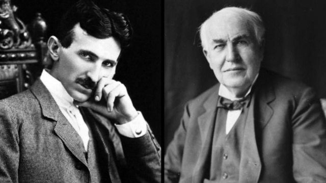 노벨 물리학상 동반 수상을 거부한 니콜라 테슬라(왼쪽)와 토마스 에디슨.