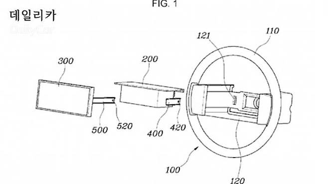 현대차, 디스플레이 통합형 스티어링 휠 특허 도안