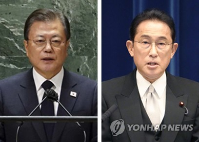 문재인(왼쪽) 대통령과 기시다 후미오 일본 총리./사진=연합뉴스·교도통신
