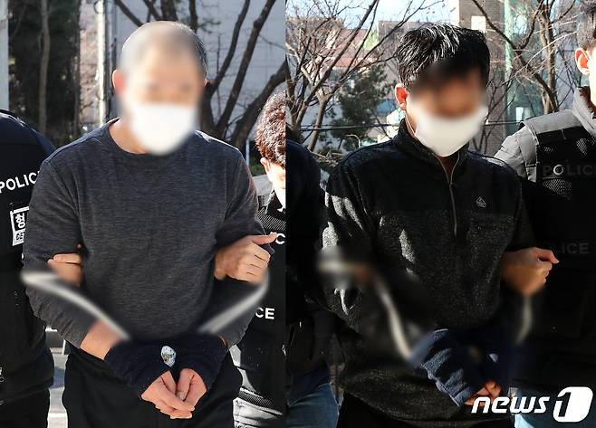 대림동에서 남녀 2명을 살해한 혐의를 받는 50대 중국동포 남성 2명이 지난 1월24일 오후 서울 영등포구 서울남부지방법원에서 열린 구속 전 피의자 심문(영장실질심사)에 출석하고 있는 모습(자료사진) 2021.1.24/뉴스1 © News1 이승배 기자