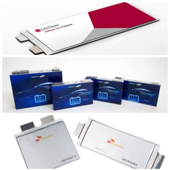 사진 맨 위가 LG에너지솔루션의 파우치형 전기차 배터리, 가운데가 삼성SDI의 각형 배터리, 맨 아래가 SK이노베이션의 파우치형 전기차 배터리. 뉴스1