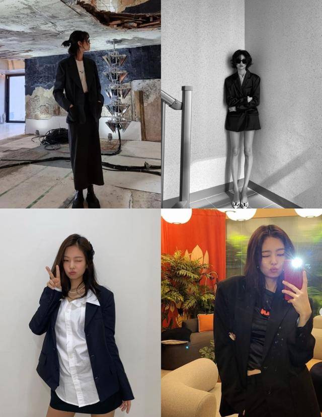 블랙 오버핏 재킷의 활용법 역시 눈여겨 볼 만하다. 제니 정호연 SNS