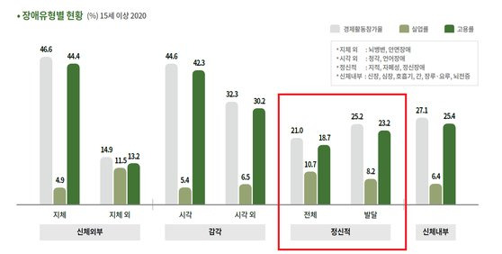 장애인 가운데 정신장애인이 일자리에서 가장 소외받고 있다. 자료=한국장애인고용공단 고용개발원