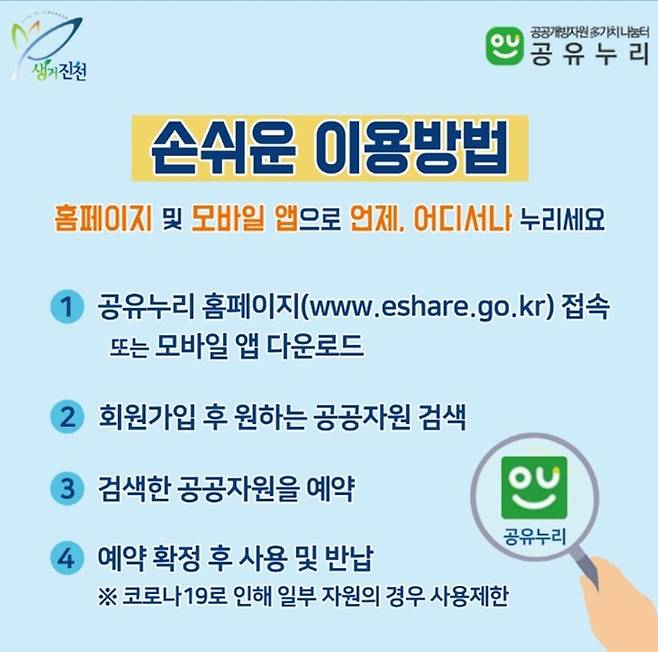 [진천=뉴시스] 공유누리 이용방법 안내 포스터. (사진=진천군 제공) photo@newsis.com *재판매 및 DB 금지