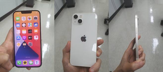 아이폰13의 앞, 뒤, 측면 모습. (사진=김정유 기자)