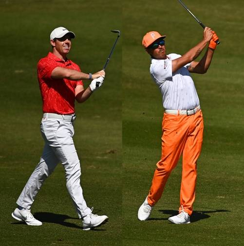 2021년 미국프로골프(PGA) 투어 더 CJ컵 대회 우승을 차지한 로리 맥길로이와 공동 3위를 기록한 리키 파울러가 최종라운드에서 경기하는 모습이다. 사진제공=게티 이미지 for 더CJ컵