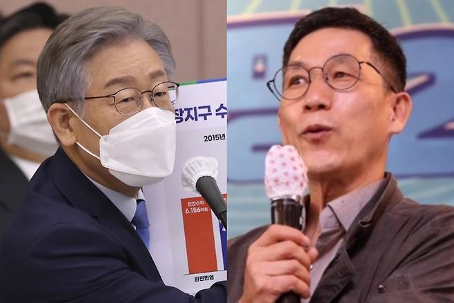 (왼쪽부터) 이재명 더불어민주당 대선 후보, 진중권 전 동양대 교수 / 사진=경기사진공동취재단, 연합뉴스