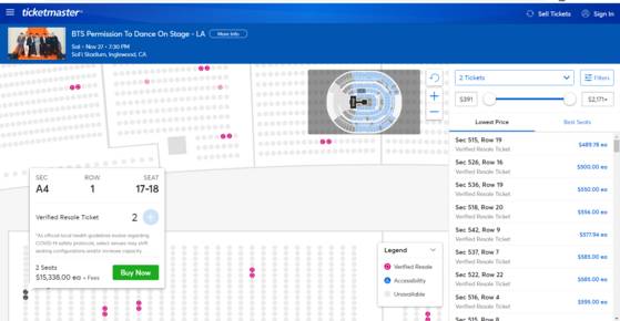 티켓마스터 홈페이지 캡처