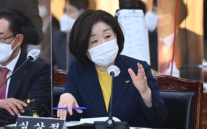 정의당 심상정 의원이 20일 경기도 수원시 경기도청에서 열린 국회 국토교통위원회의 경기도에 대한 국정감사에서 질의하고 있다. /경기사진공동취재단