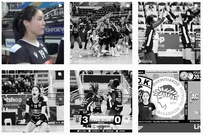 이다영이 속한 PAOK 테살로니키 구단이 ㄷ21일 하루 동안 올린 게시물. 이다영 관련 게시물이 과반을 차지했다. /인스타그램