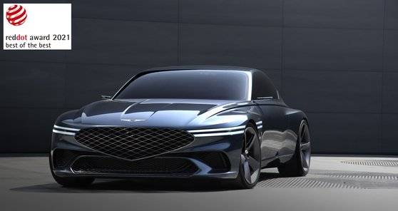제네시스가 ‘2021 레드 닷 어워드’의 디자인 콘셉트 분야 모빌리티·수송 부문에서 전기차 콘셉트카 ‘제네시스 엑스’로 최우수상을 받았다고 21일 밝혔다. 사진은 제네시스 엑스. [사진 제네시스]