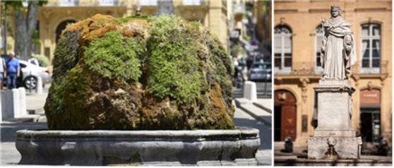 미라보 거리의 이끼 분수와 르네 왕 분수. [사진 엑상프로방스관광안내소]