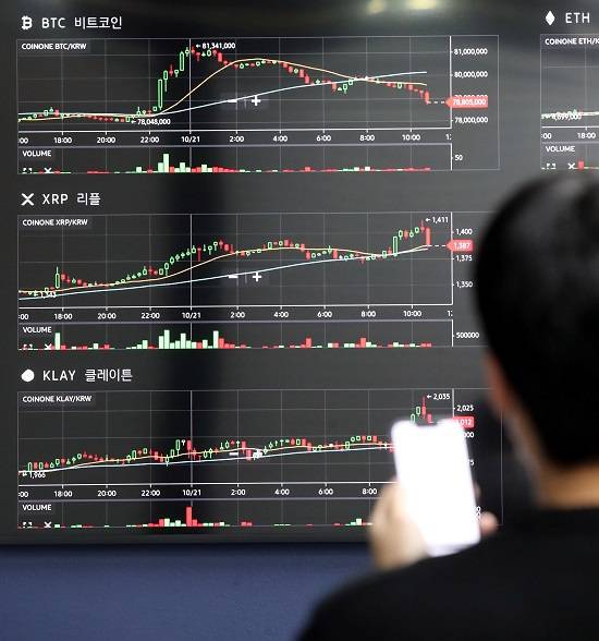 지난 21일 서울 용산구 코인원에 비트코인 시세가 표시되어있다. /사진=김호영 기자
